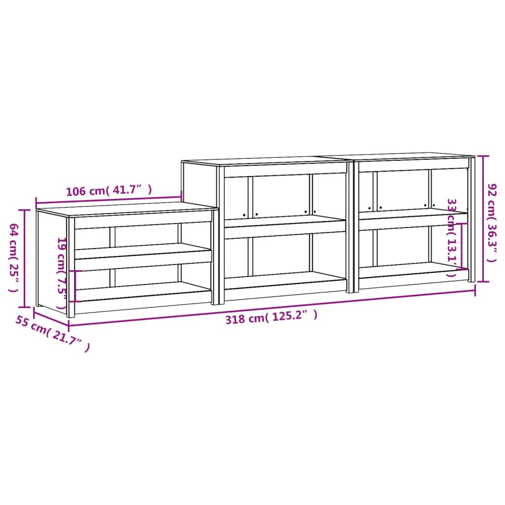 Outdoor kitchen cabinets, 3 pcs., solid pine wood