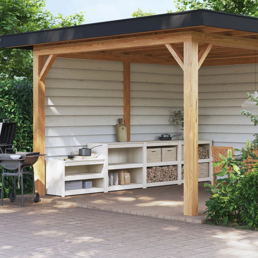 Outdoor kitchen cabinets, 3 pcs., white, solid pine wood