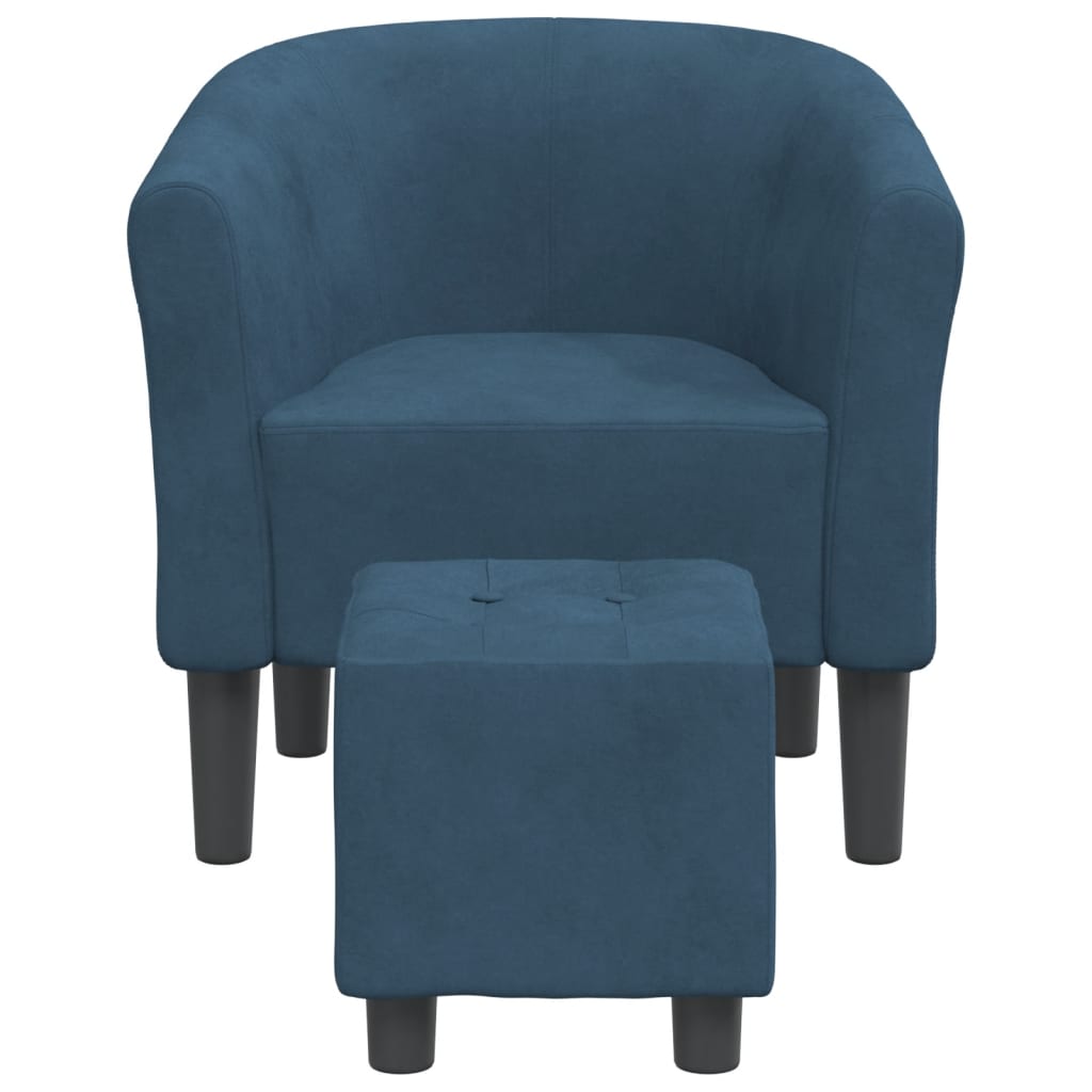 Tub armchair with stool, dark blue, velvet