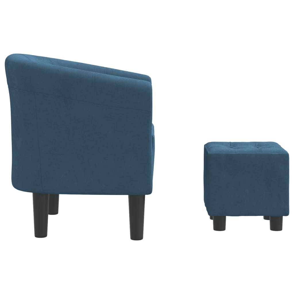 Tub armchair with stool, dark blue, velvet