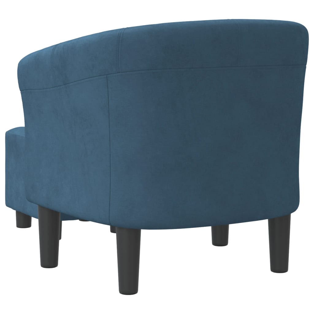 Tub armchair with stool, dark blue, velvet