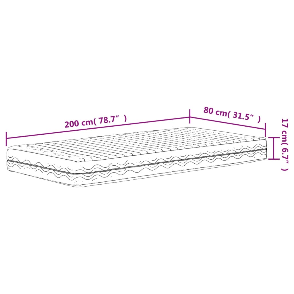 Foam mattress, white, 80x200 cm, hardness H2 H3