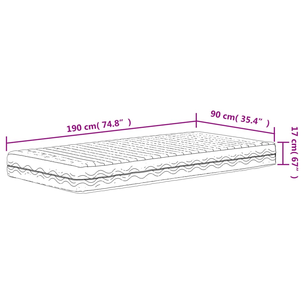 Foam mattress, white, 90x190 cm, hardness H2 H3