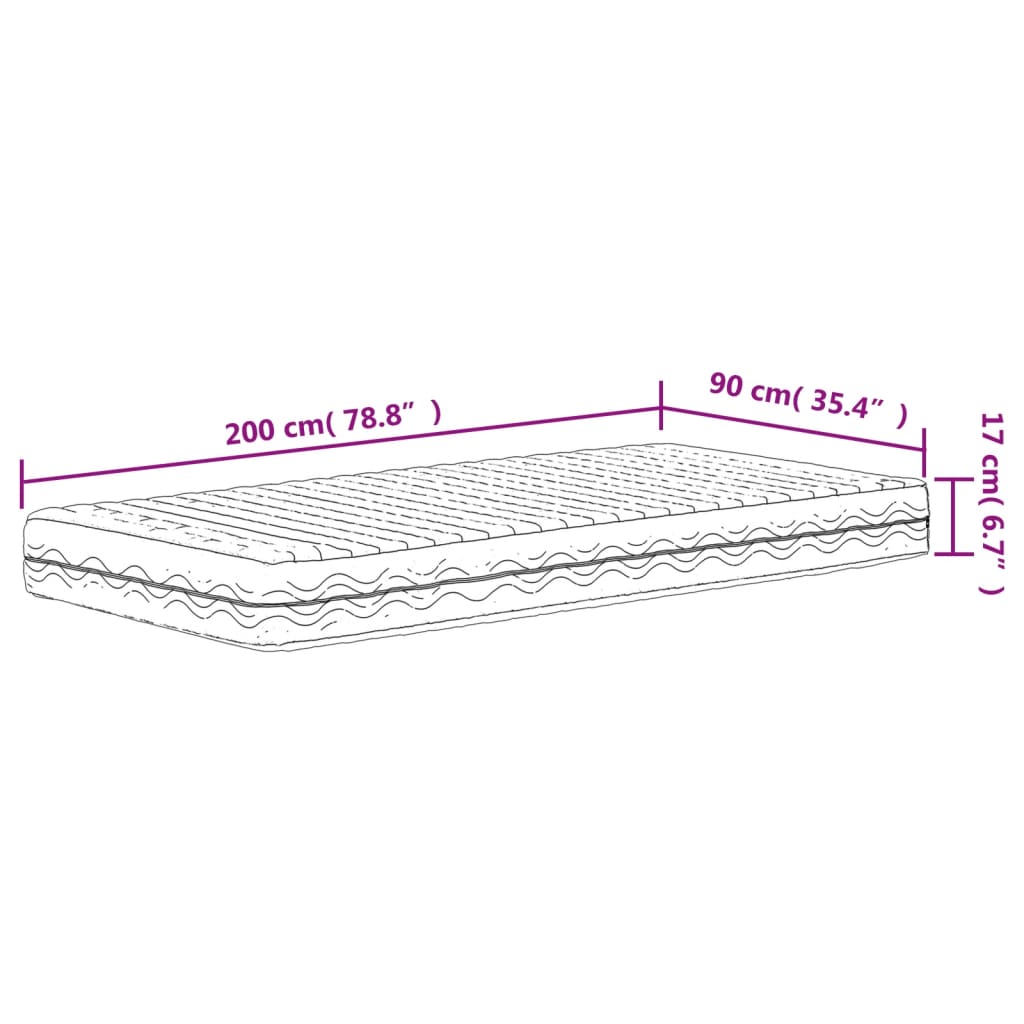 Foam mattress, white, 90x200 cm, hardness H2 H3