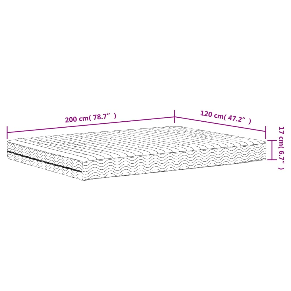 Foam mattress, white, 120x200 cm, hardness H2 H3