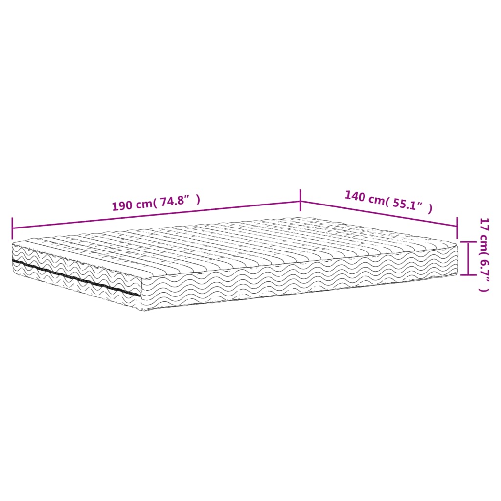 Foam mattress, white, 140x190 cm, hardness H2 H3