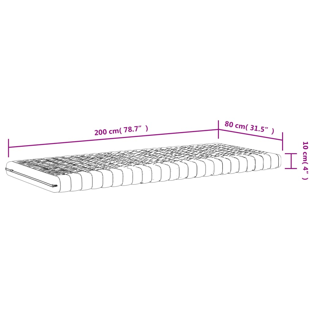 Foam mattress, white, 80x200 cm, 7-zone hardness 20 ILD