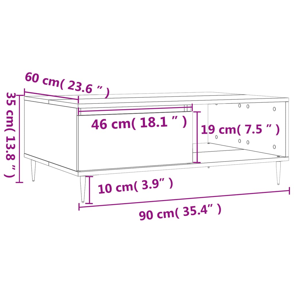 Coffee table, concrete grey, 90x60x35 cm, composite wood