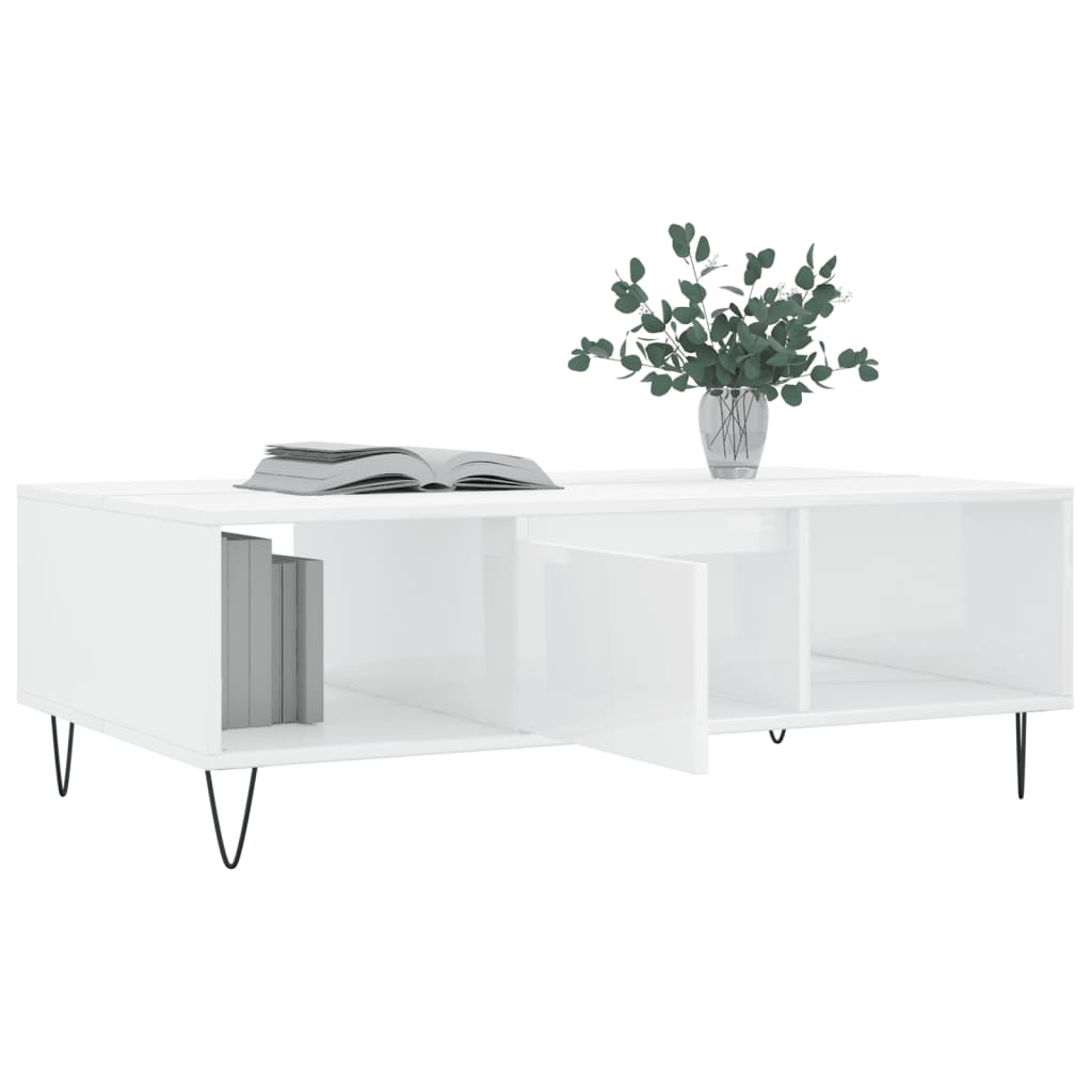 Coffee table, high-gloss white, 104x60x35 cm, composite wood