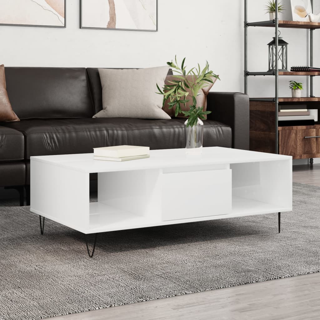 Coffee table, high-gloss white, 104x60x35 cm, composite wood