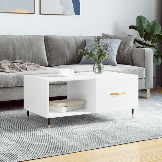 Coffee table, high-gloss white, 90x50x40 cm, composite wood