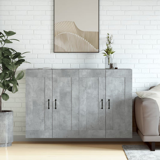 Wall cabinets, 2 pcs., concrete grey, engineered wood