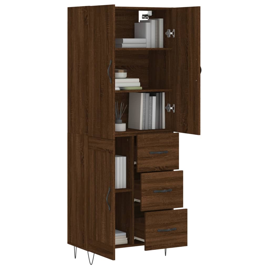 Tall cabinet, brown oak, 69.5x34x180 cm, composite wood