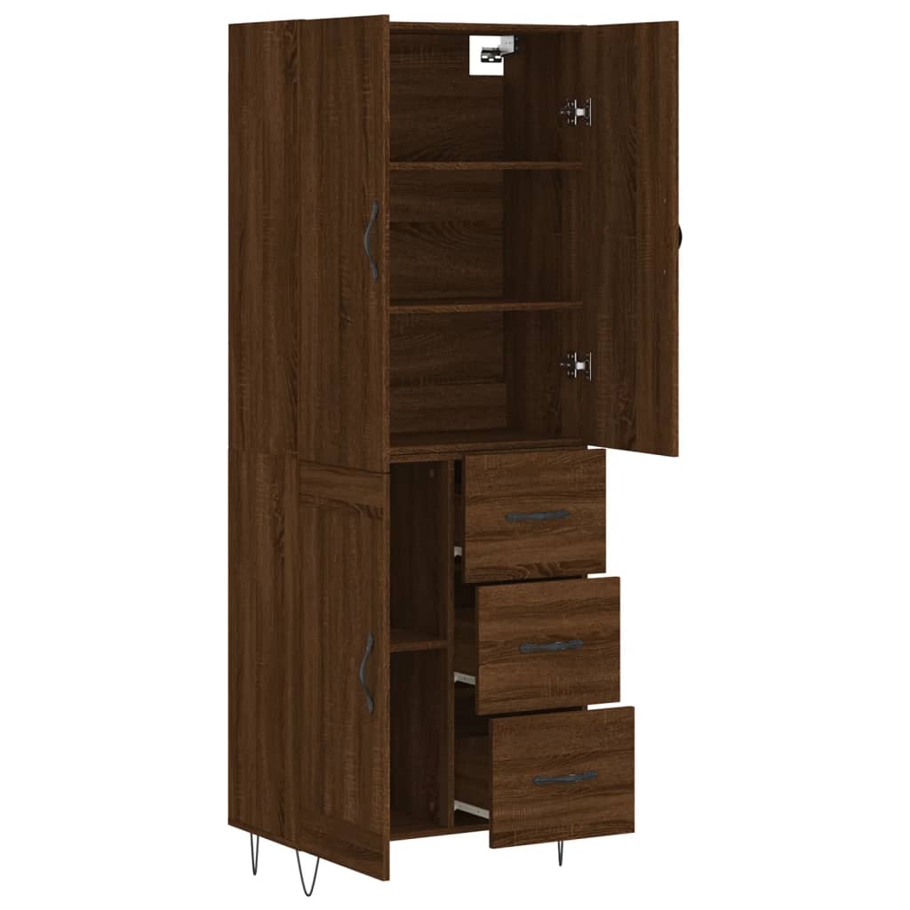 Tall cabinet, brown oak, 69.5x34x180 cm, composite wood