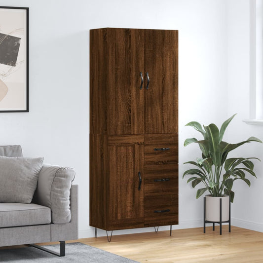 Tall cabinet, brown oak, 69.5x34x180 cm, composite wood