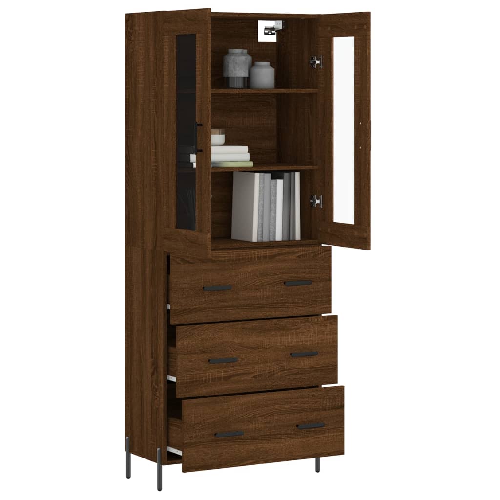 Tall cabinet, brown oak, 69.5x34x180 cm, composite wood