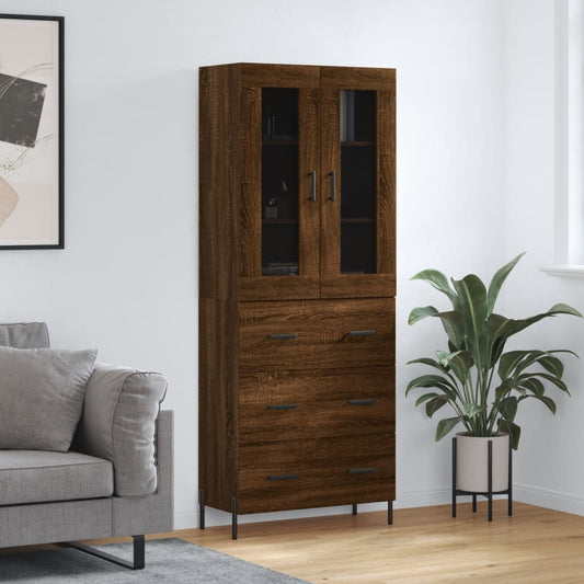 Tall cabinet, brown oak, 69.5x34x180 cm, composite wood