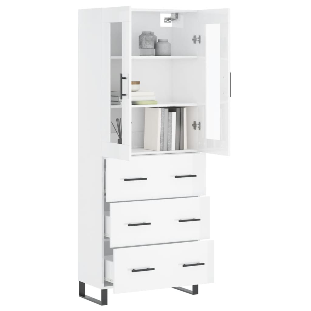 Tall cabinet, high-gloss white, 69.5x34x180 cm, composite wood