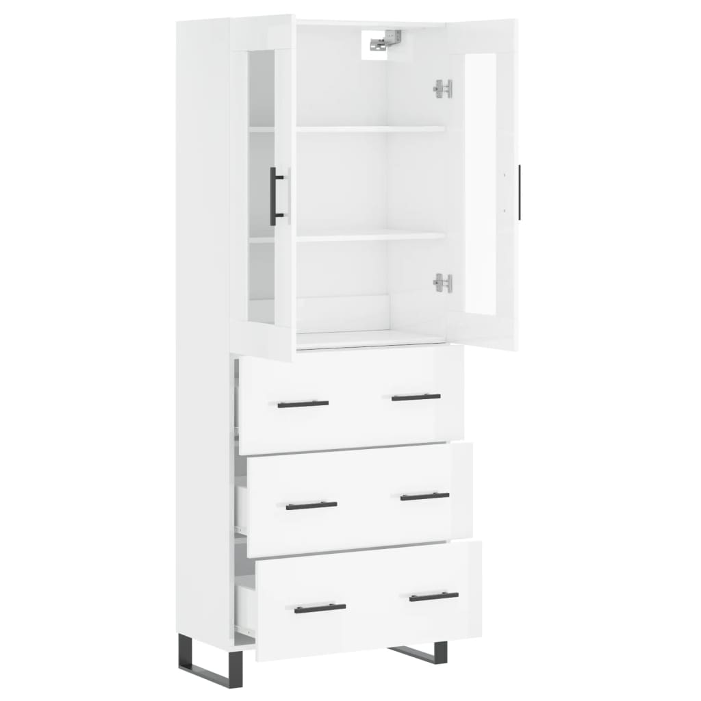 Tall cabinet, high-gloss white, 69.5x34x180 cm, composite wood