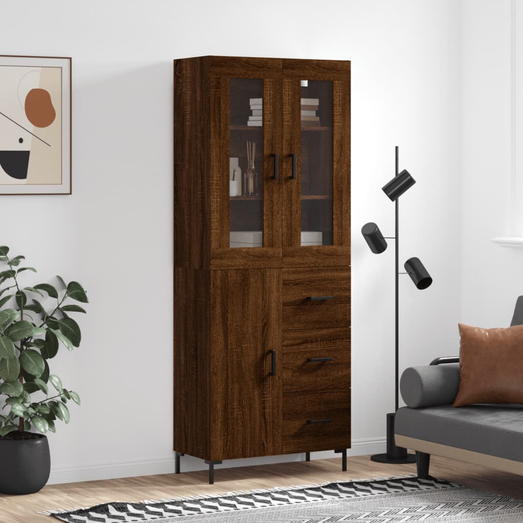 Tall cabinet, brown oak, 69.5x34x180 cm, composite wood