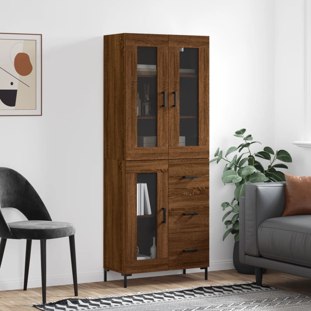 Tall cabinet, brown oak, 69.5x34x180 cm, composite wood