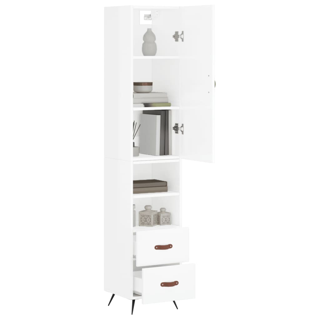 Tall cabinet, high-gloss white, 34.5x34x180 cm, engineered wood