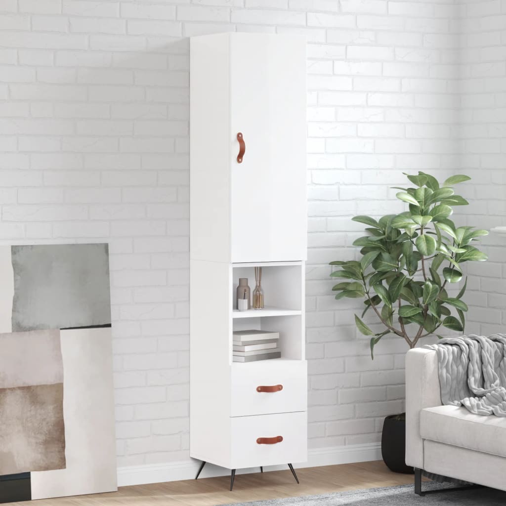 Tall cabinet, high-gloss white, 34.5x34x180 cm, engineered wood