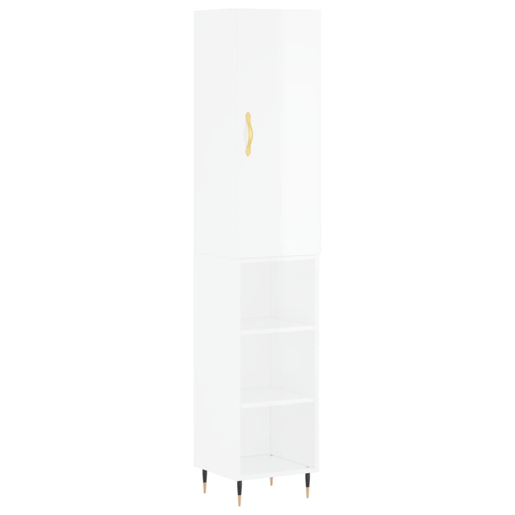 Tall cabinet, high-gloss white, 34.5x34x180 cm, engineered wood