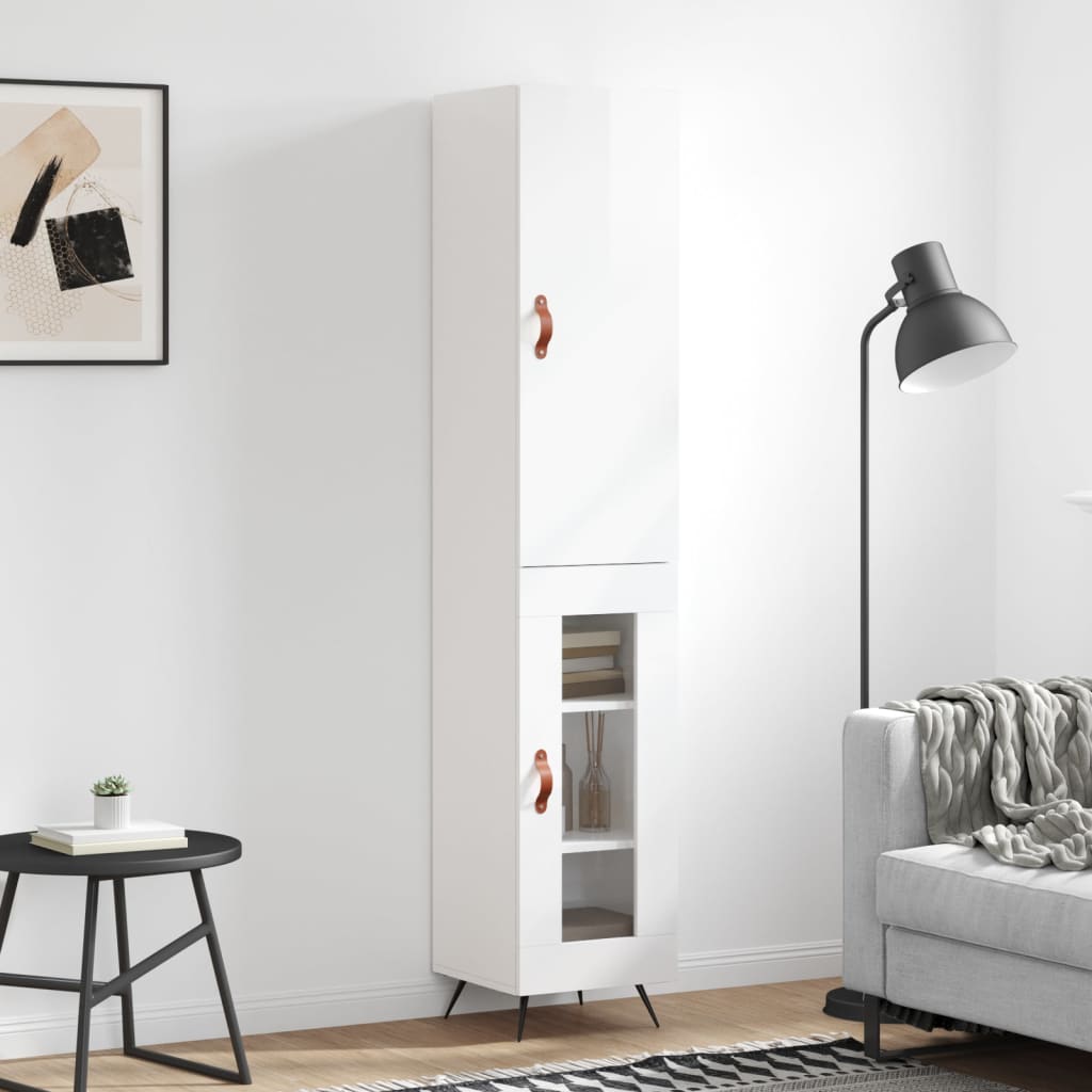 Tall cabinet, high-gloss white, 34.5x34x180 cm, engineered wood