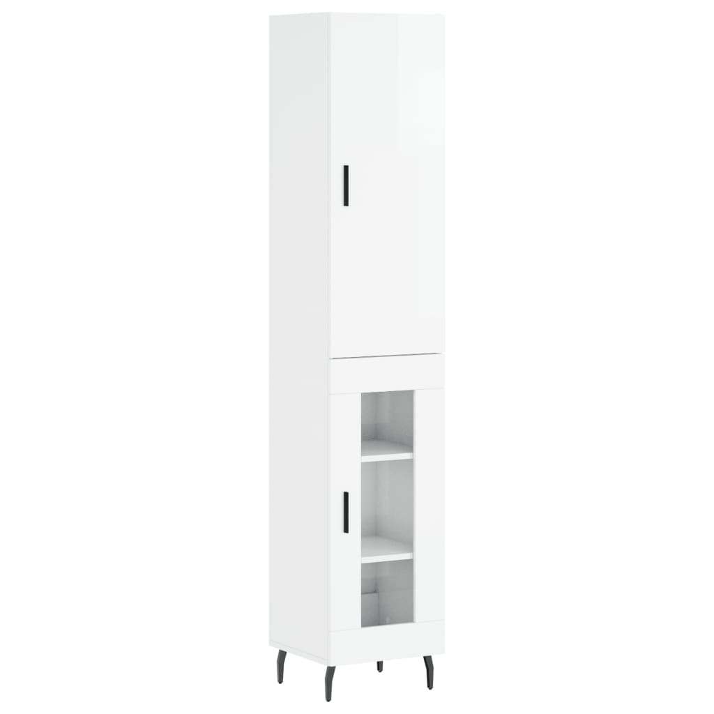 Tall cabinet, high-gloss white, 34.5x34x180 cm, engineered wood