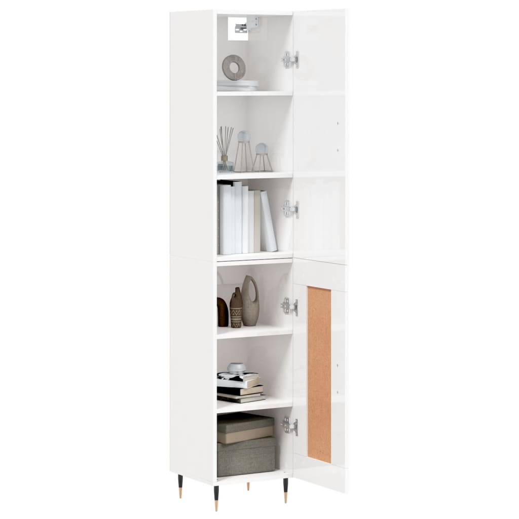 Tall cabinet, high-gloss white, 34.5x34x180 cm, engineered wood