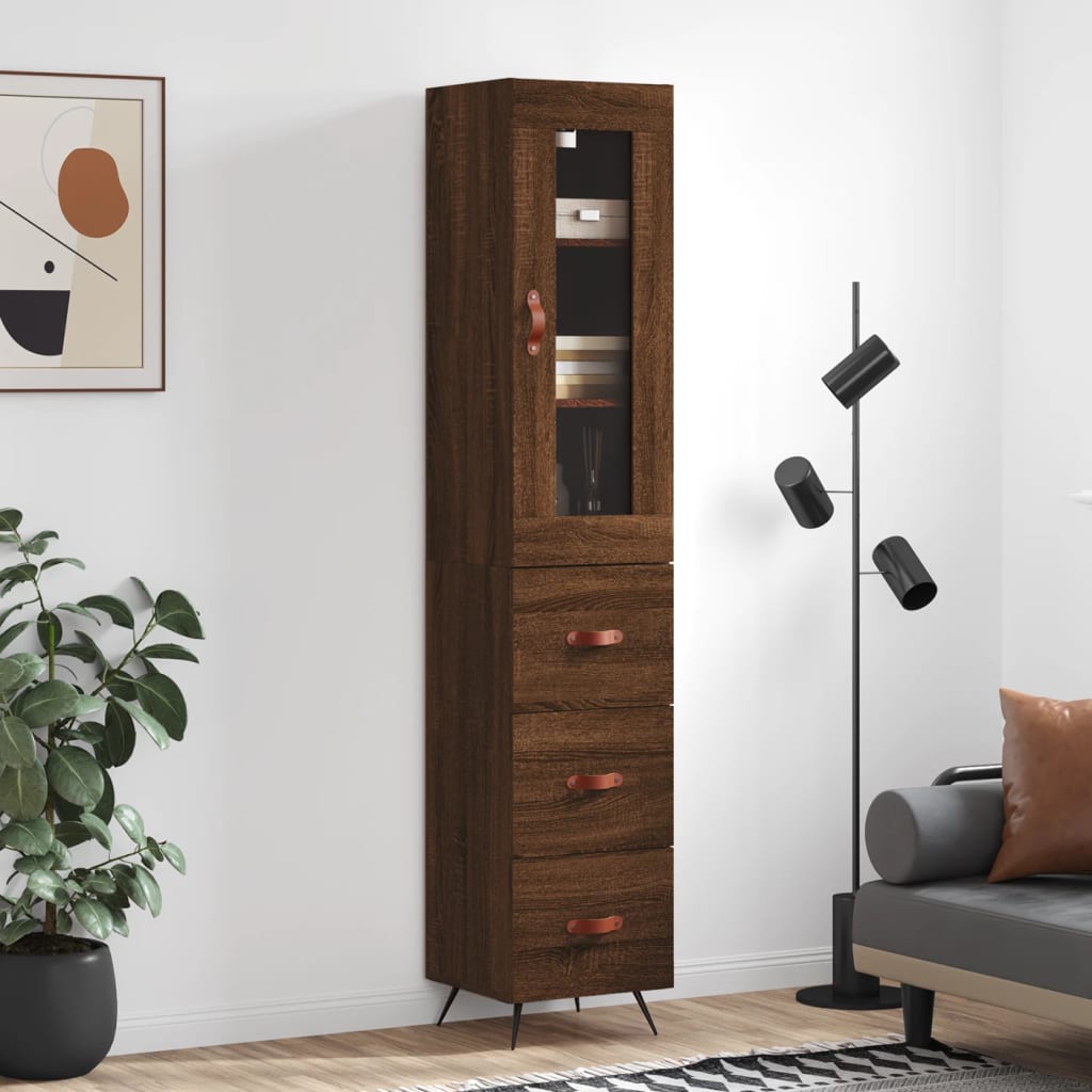 Tall cabinet, brown oak, 34.5x34x180 cm, processed wood