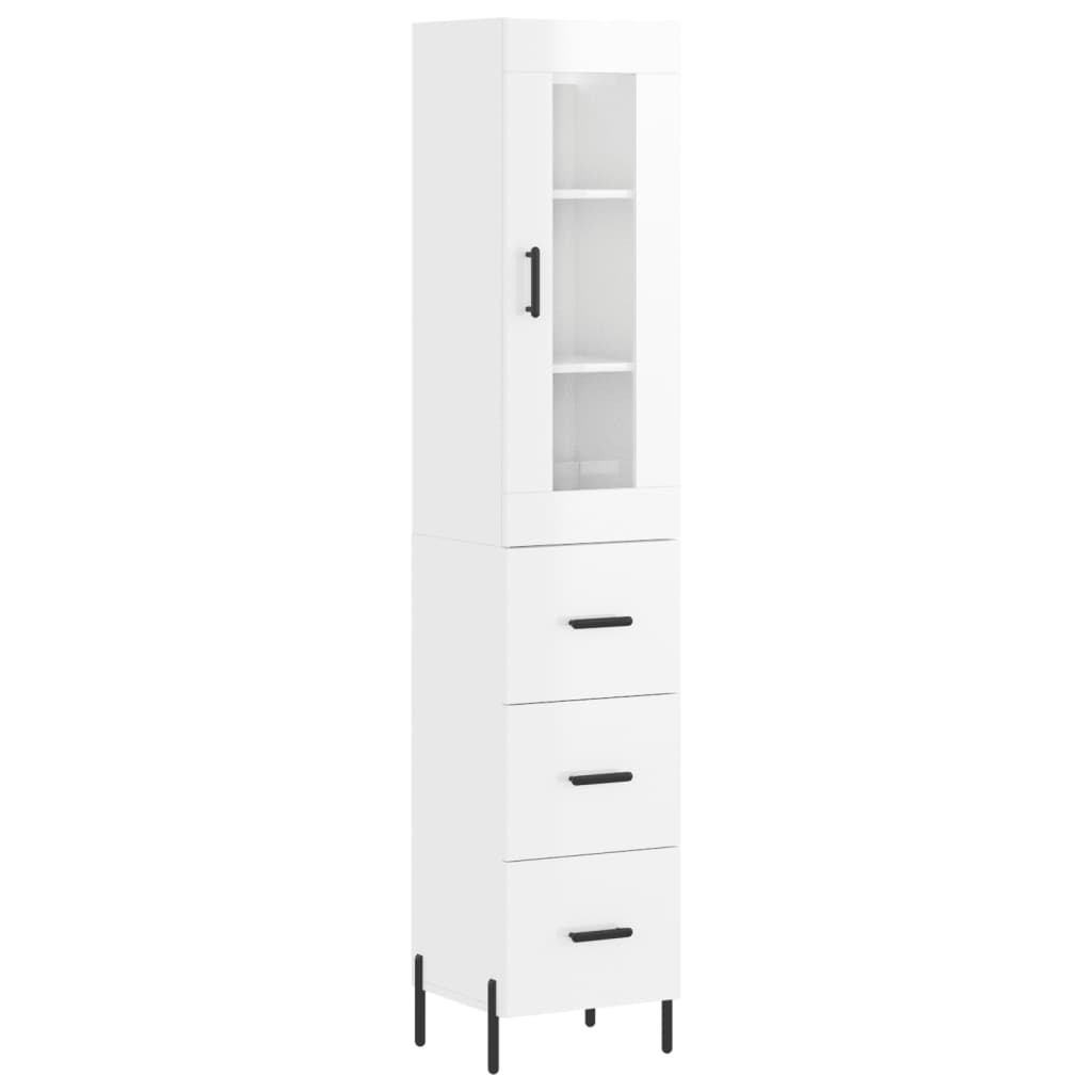 Tall cabinet, high-gloss white, 34.5x34x180 cm, engineered wood