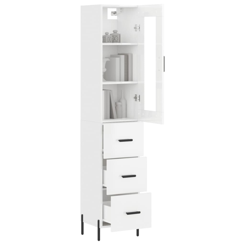 Tall cabinet, high-gloss white, 34.5x34x180 cm, engineered wood