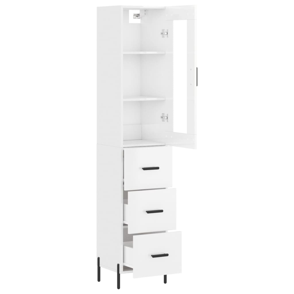 Tall cabinet, high-gloss white, 34.5x34x180 cm, engineered wood