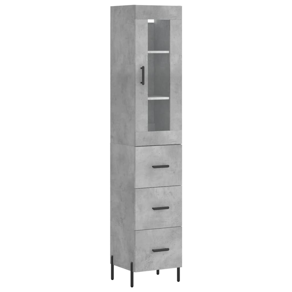 Tall cabinet, concrete grey, 34.5x34x180 cm, processed wood