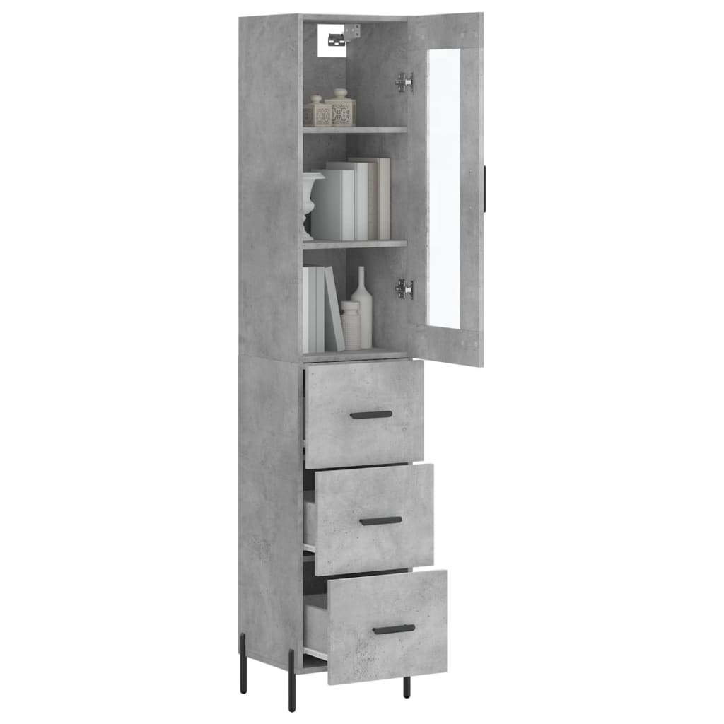 Tall cabinet, concrete grey, 34.5x34x180 cm, processed wood