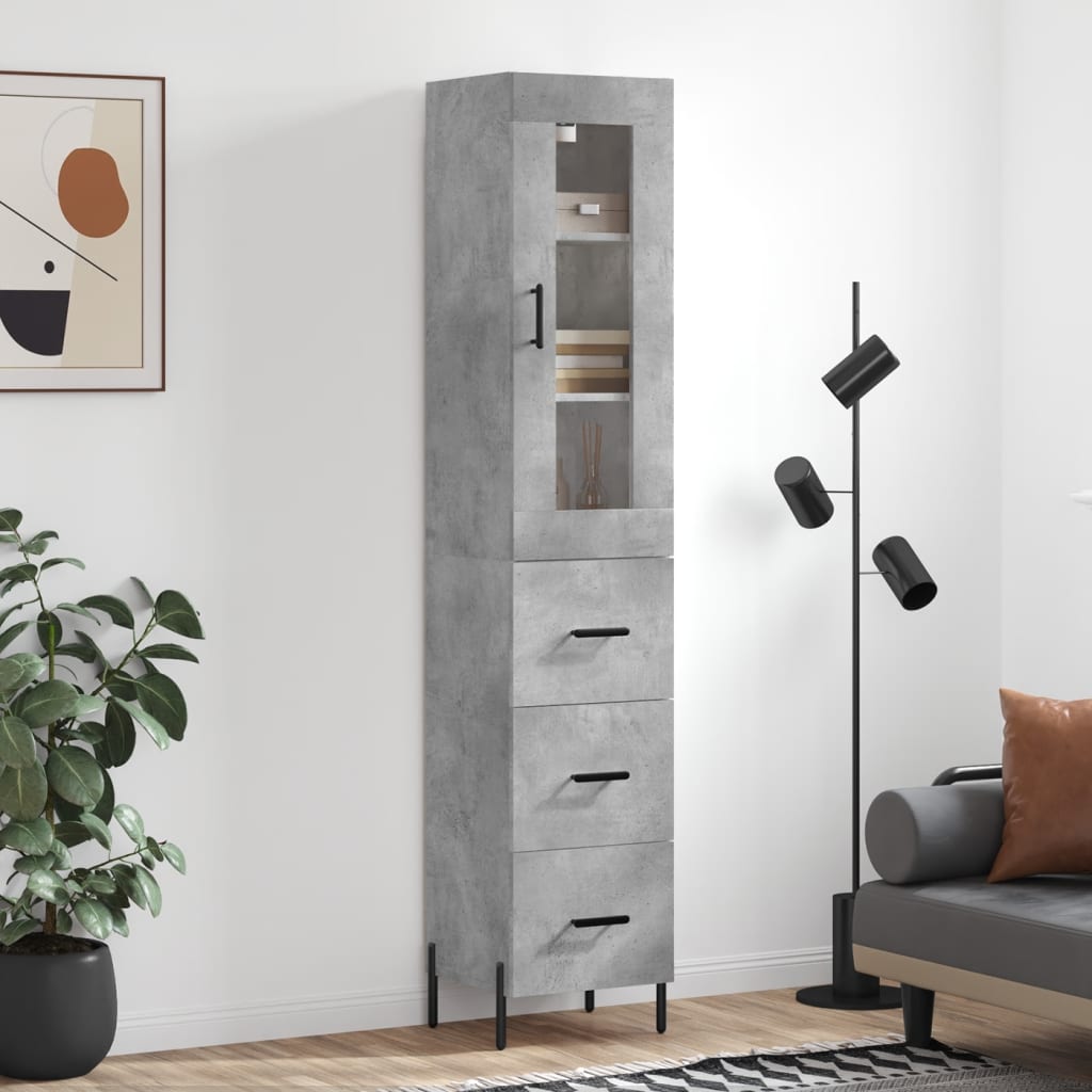 Tall cabinet, concrete grey, 34.5x34x180 cm, processed wood