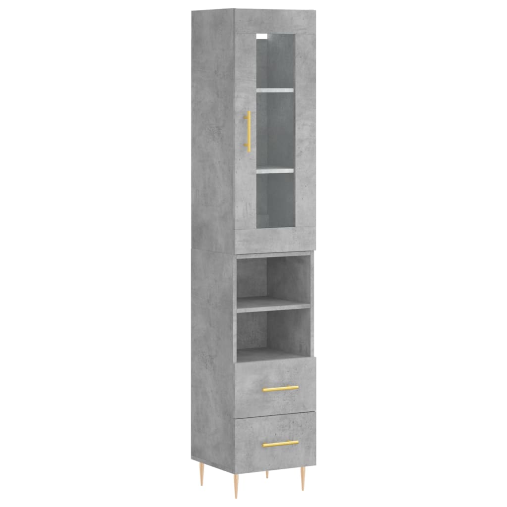 Tall cabinet, concrete grey, 34.5x34x180 cm, processed wood