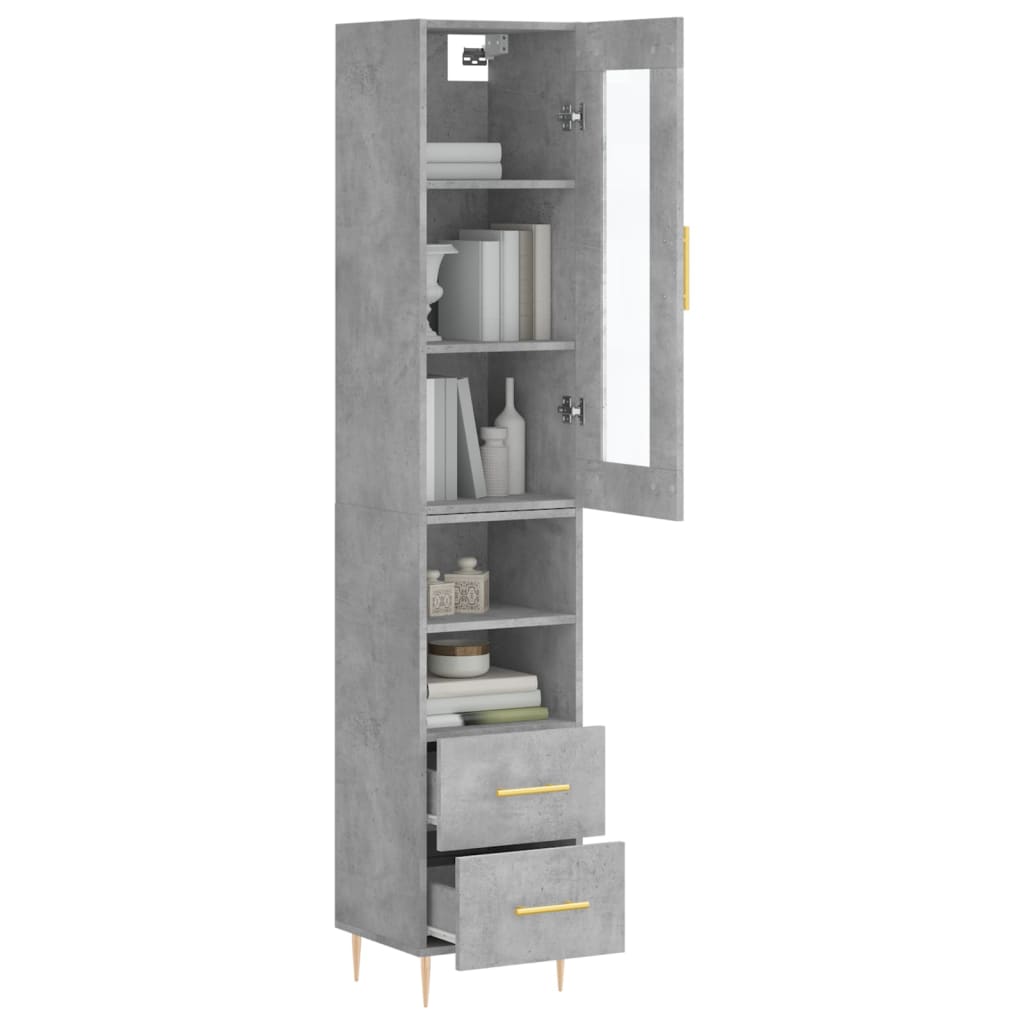 Tall cabinet, concrete grey, 34.5x34x180 cm, processed wood