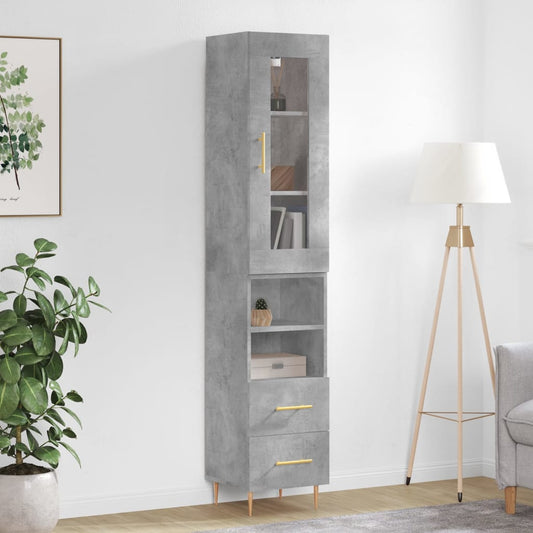 Tall cabinet, concrete grey, 34.5x34x180 cm, processed wood