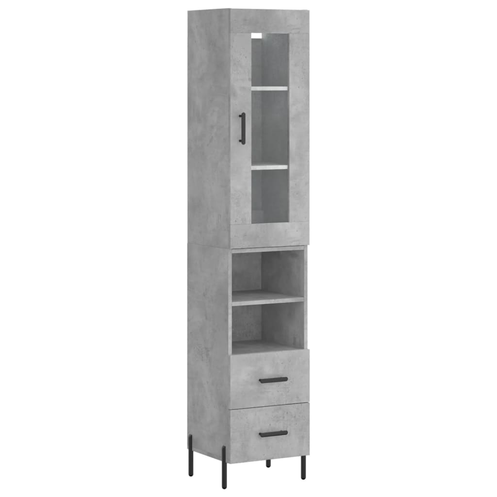 Tall cabinet, concrete grey, 34.5x34x180 cm, processed wood