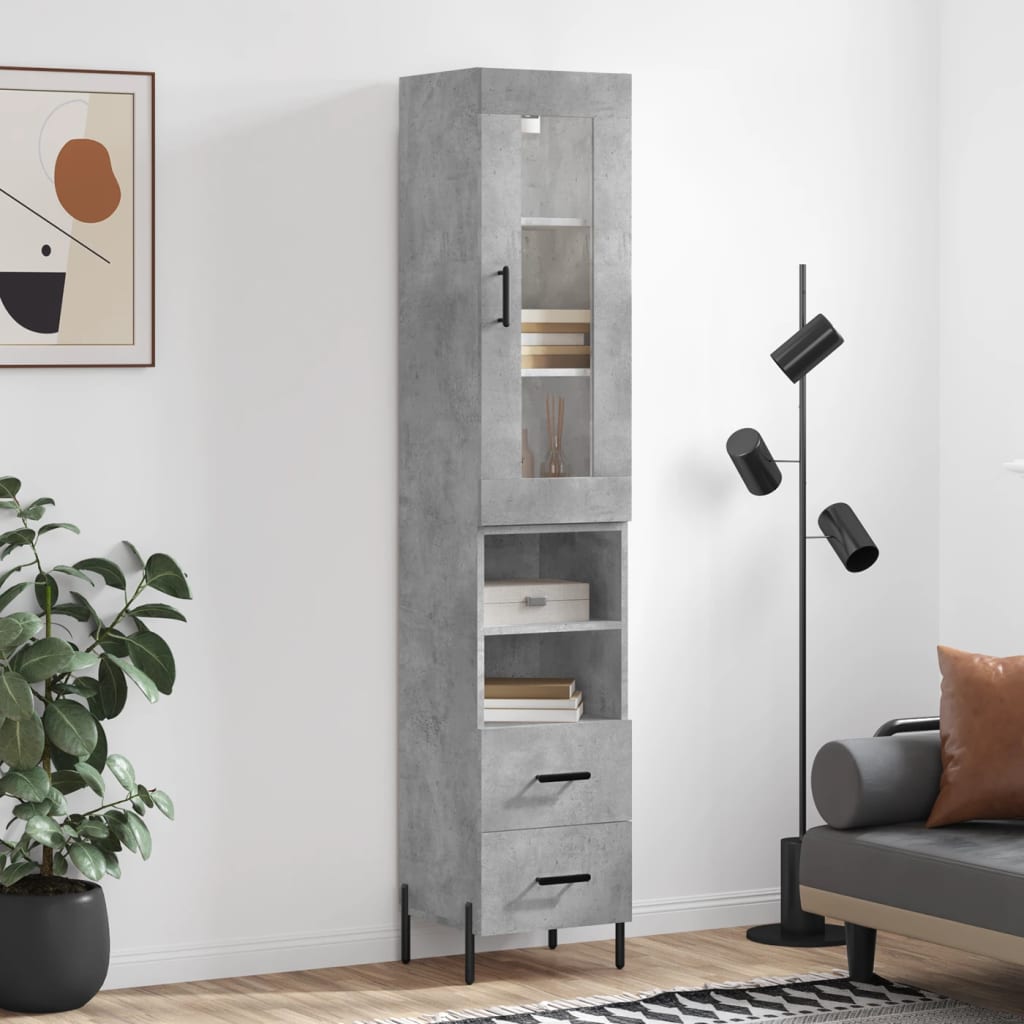 Tall cabinet, concrete grey, 34.5x34x180 cm, processed wood