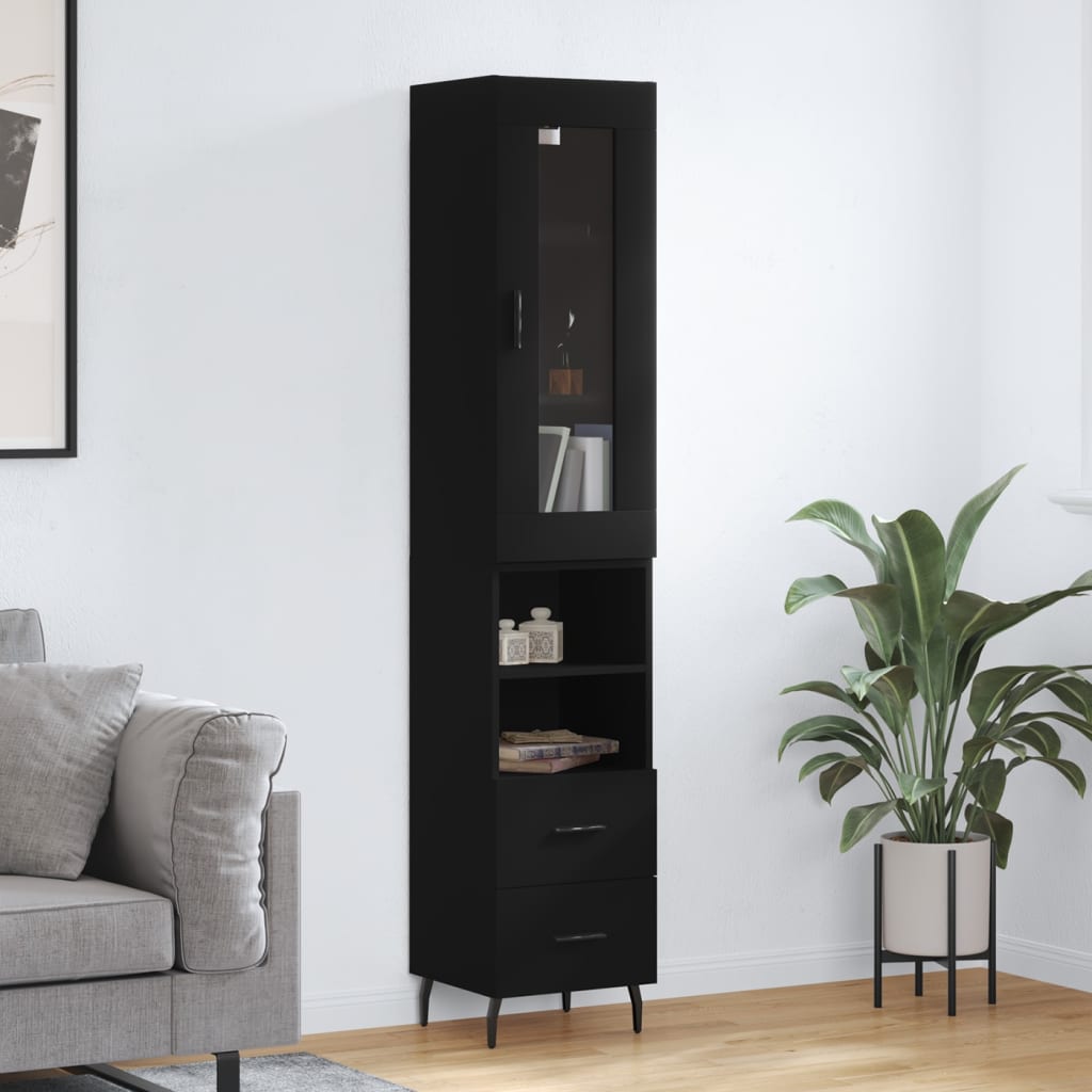 Tall cabinet, black, 34.5x34x180 cm, processed wood