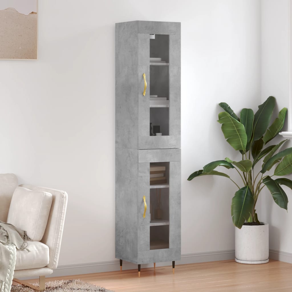 Tall cabinet, concrete grey, 34.5x34x180 cm, processed wood