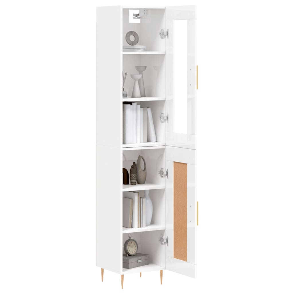 Tall cabinet, high-gloss white, 34.5x34x180 cm, engineered wood