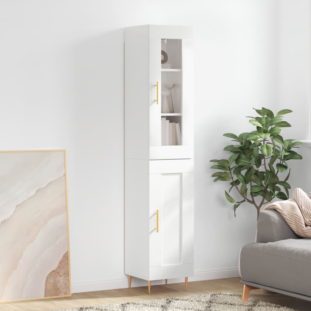 Tall cabinet, high-gloss white, 34.5x34x180 cm, engineered wood