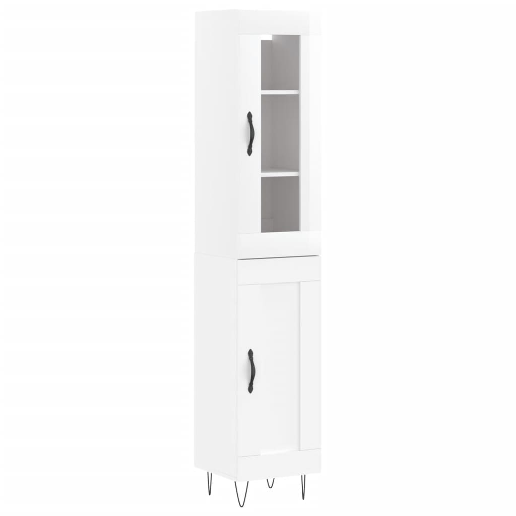 Tall cabinet, high-gloss white, 34.5x34x180 cm, engineered wood