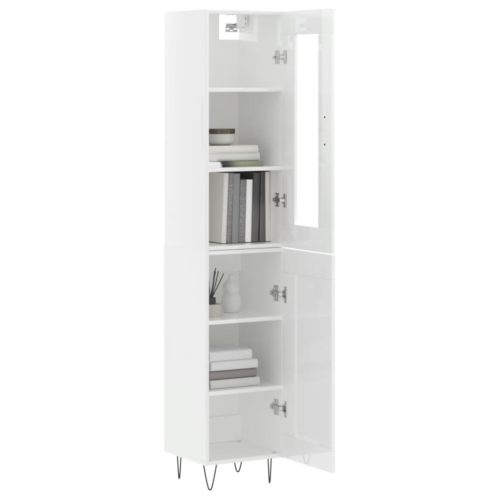 Tall cabinet, high-gloss white, 34.5x34x180 cm, engineered wood