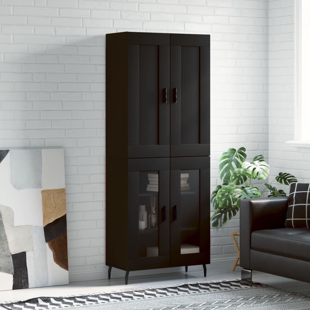 Tall cabinet, black, 69.5x34x180 cm, composite wood